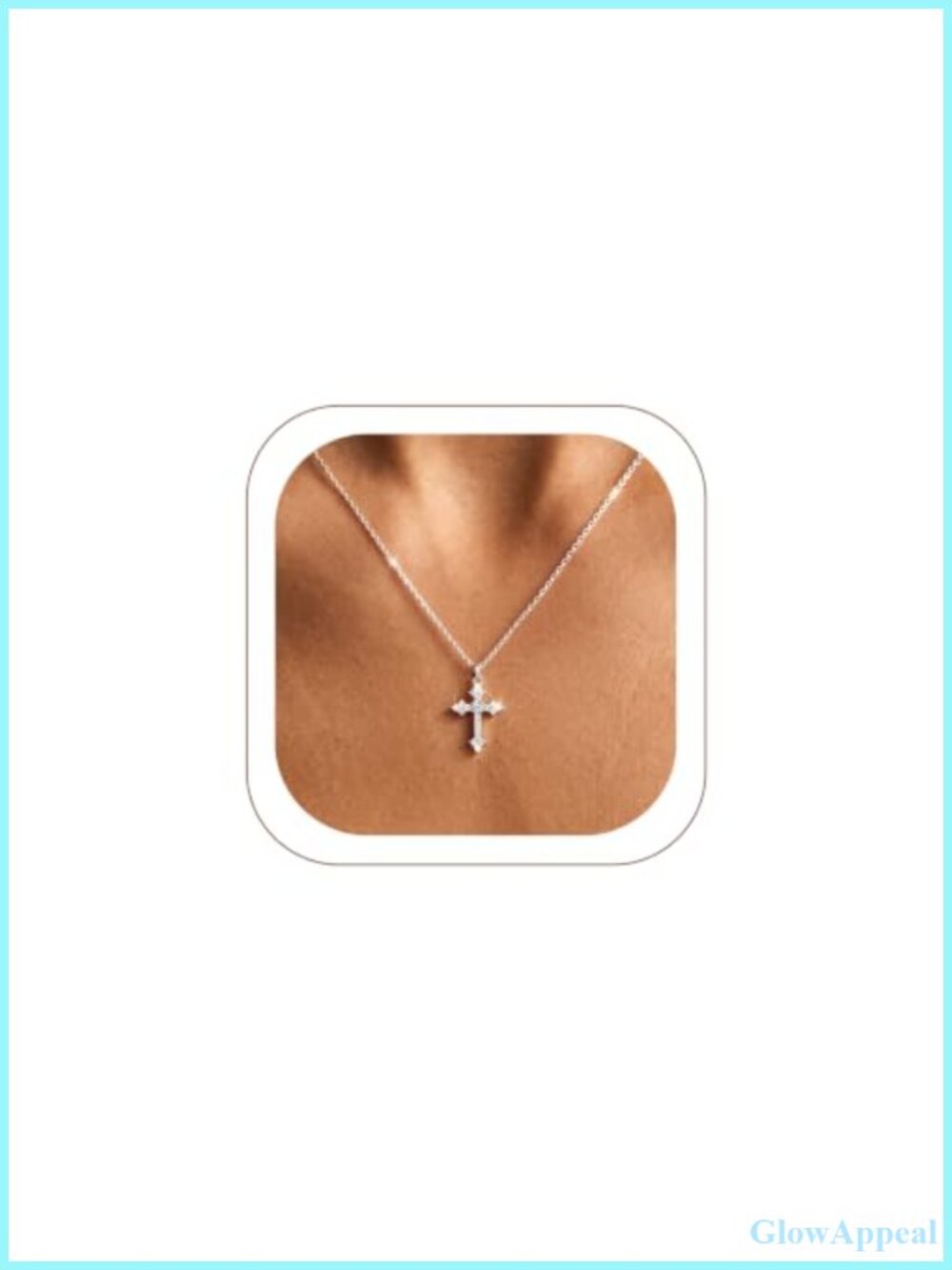 CZ Cross Pendant Necklace Stainless Steel Chain 18+2 Adjustable